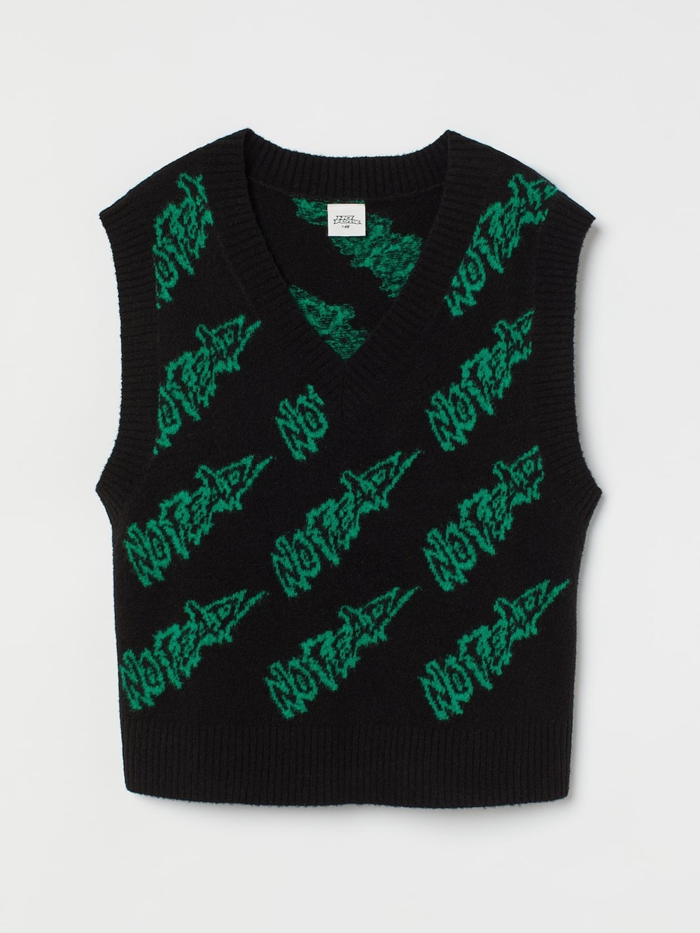 H&M x No Fear Jacquard Knit Sweater Vest Oversized All Over Print Size Large